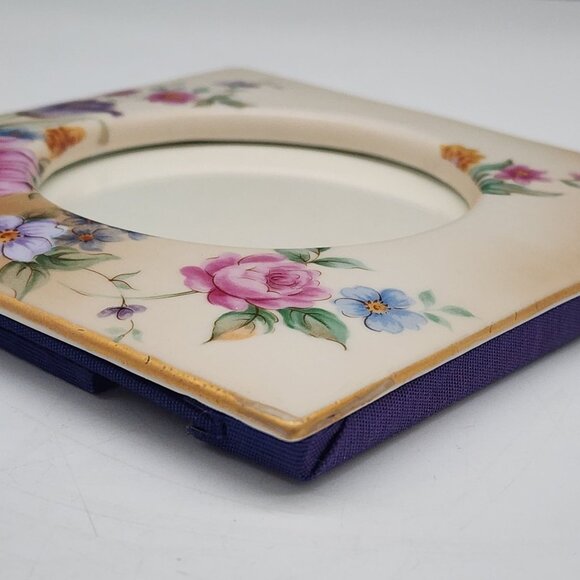 Vintage Floral Ceramic Picture Frame With Transferware Flowers Roses - Picture 9 of 12